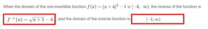 How does a domain restriction placed on a non-invertible function affect its inverse-example-1