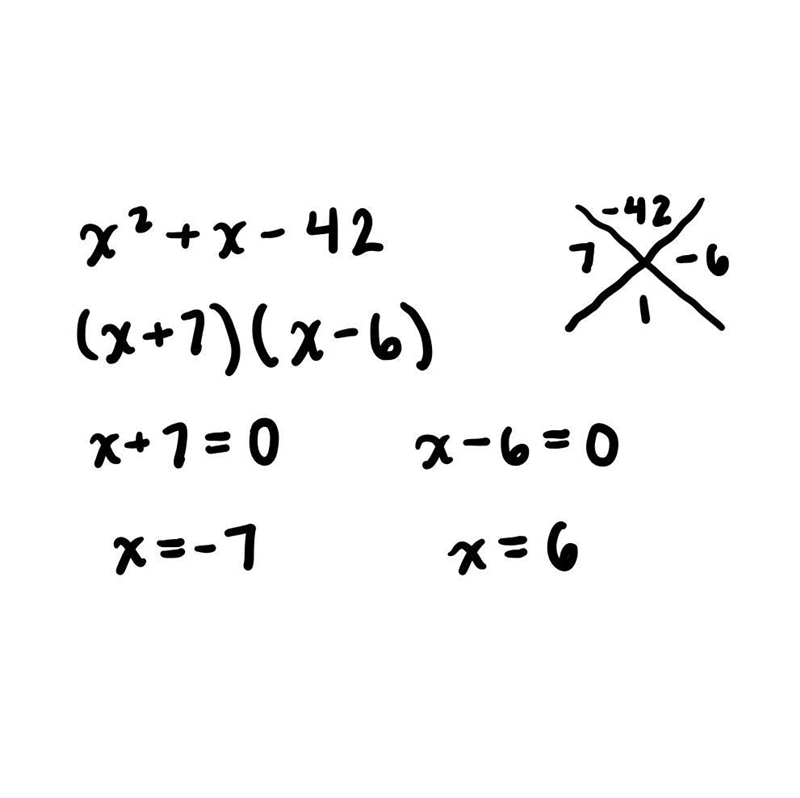 Solve for x. Enter the solutions from least to greatest. x²+x-42=0 lesser x = greater-example-1