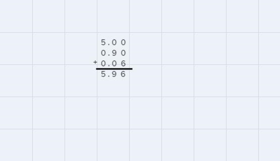 Which answer shows 5 + 0.9 + 0.06 written in standard form?A) 0.0596B) 0.596C) 5.96D-example-1