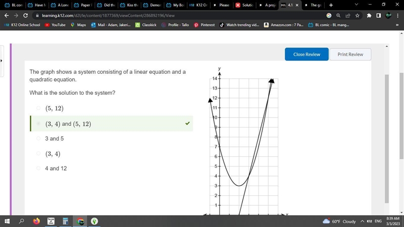 Please help:The graph shows a system consisting of a linear equation and a quadratic-example-1