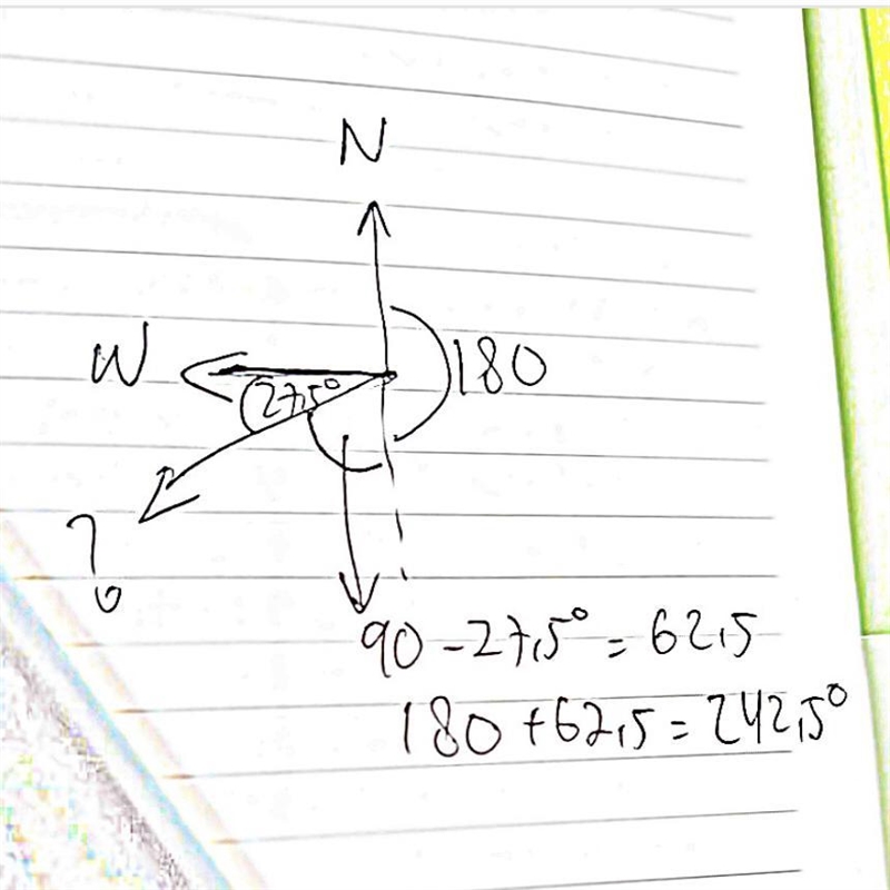 A pedestrian walks in a direction 27.5° south of west. What is this compass heading-example-1