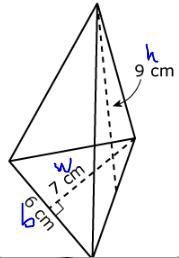 A toy pyramid has the dimensions shown below. The base of the pyramid is an equilateral-example-1