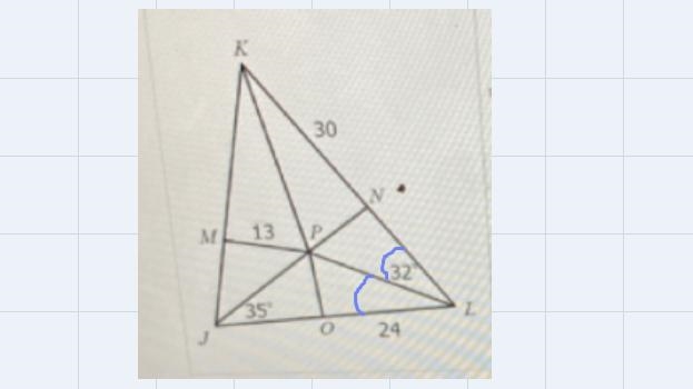 Question 7 (4 points)In the figure below, P is the incenter of the AJKL. Determine-example-1