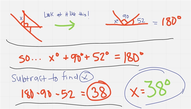 What is the value x in the following figure? 142 128 38 52-example-1