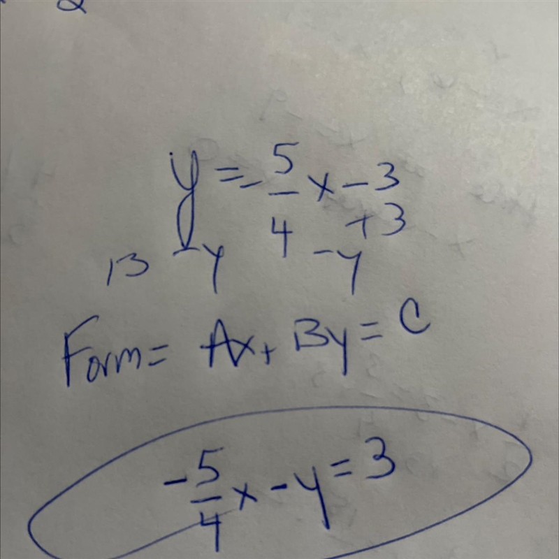 A line passes through (-8,7) and has a slope of -5/4 write an equation in Ax+By=C-example-1