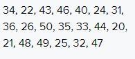 4The weights (in pounds) of 20 preschool children are34, 22, 43, 46, 40, 24, 31, 36, 26, 50, 35, 33, 44, 20, 21, 48, 49, 25, 32, 47Send-example-1