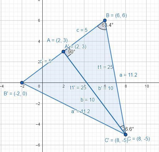 : Coordinate Proof.Consider AABC with vertices A(2, 3) and B(6, 6) and C(8,-5).a) Draw-example-1