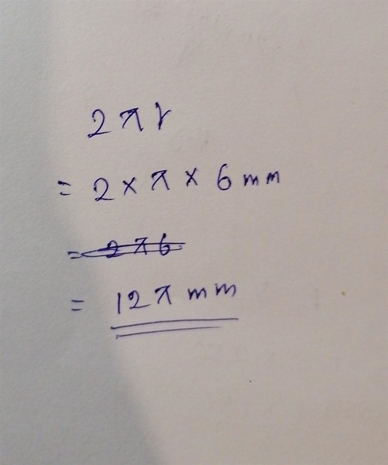 Work out the circumference of a circle with the radius of 6mm . Give your answer in-example-1