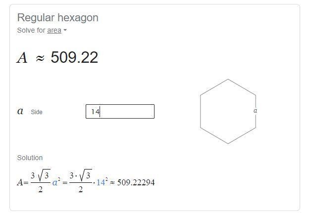 Identify the area of a regular hexagon with side length 14 in. rounded to the nearest-example-1