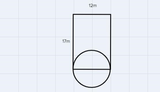 A garden is in the shape of a rectangle and a semicircle, shown below. Determine the-example-1