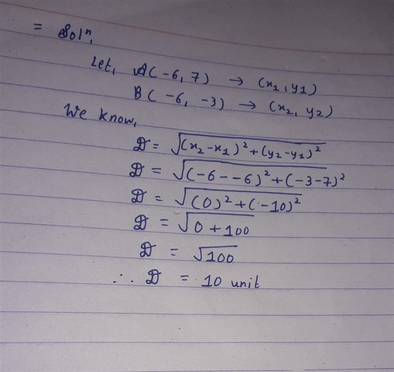 Find the distance between the points (-6, 7) and (-6, -3). Asap-example-1