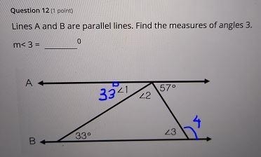 Lines A and B are parallel lines find the measures of angles 3m ‹3=__⁰-example-1