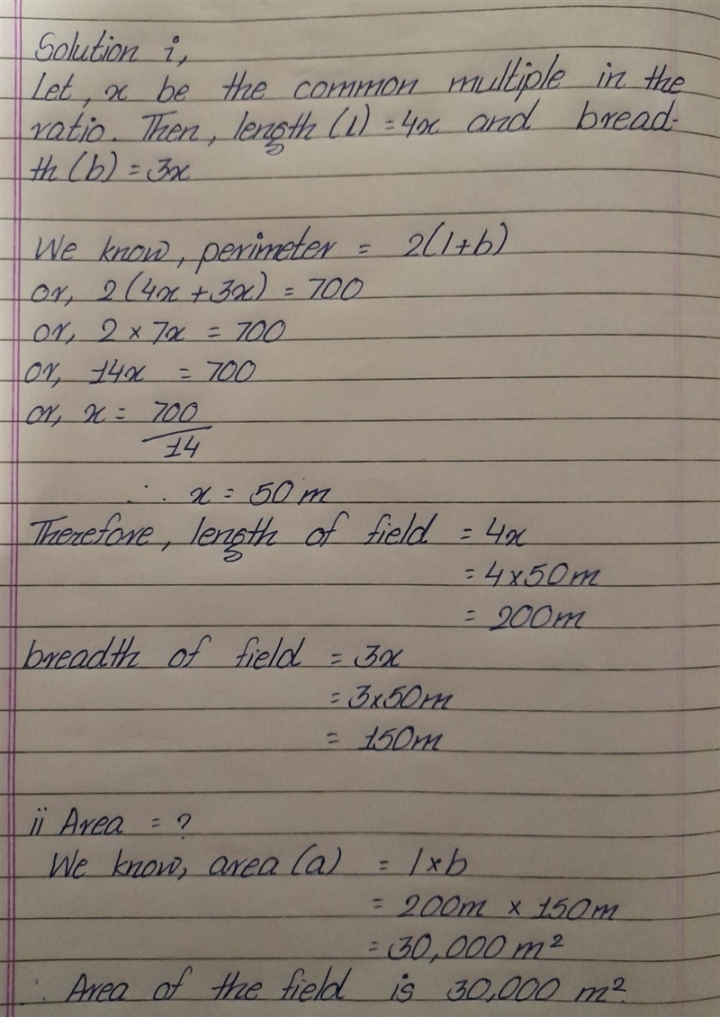 6.4 The ratio of length and breadth of a rectagular field is 4:3. If perimeter of-example-1