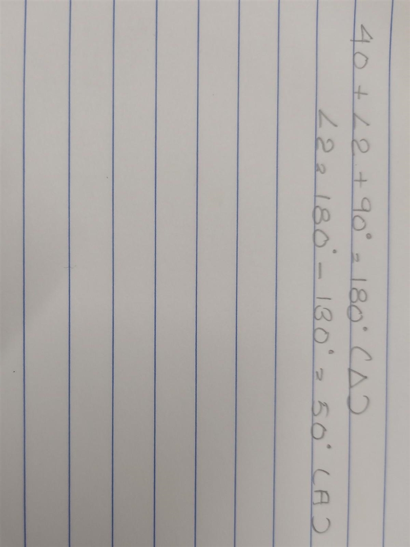 Find the measure of ∠2 a 50° b 90° c 140° d 40°-example-1