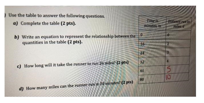 5) Use the table to answer the following questions.a) Complete the table (2 pts).Time-example-1