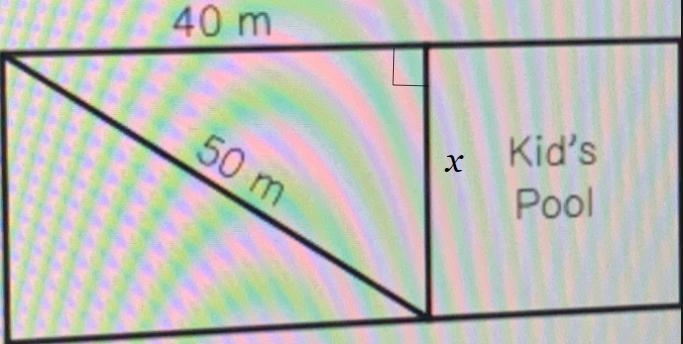 A diagram of a rectangular pool with a diagonal of 50 meters is shown below. Connected-example-1