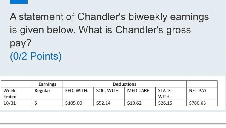 A statement of Chandler's biweekly earnings is given below. What is Chandler's gross-example-1