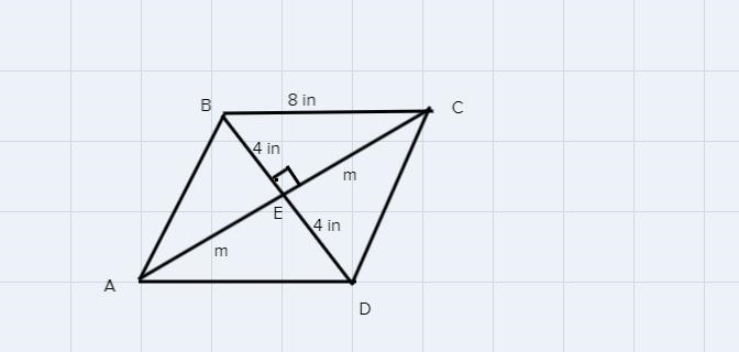 Find the area of a rhombus with sides of 8 in, and one diagonal is 8 in.-example-1