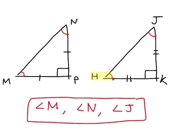 Angle MNP ~ Angle HJK. Both triangles are isosceles. if m-example-1