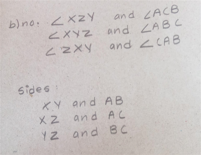 Write down the corresponding side and angles from given congruent triangles.-example-2