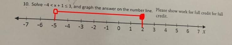 10. Solve -4 < x + 1 <3, and graph the answer on the number line.-example-1