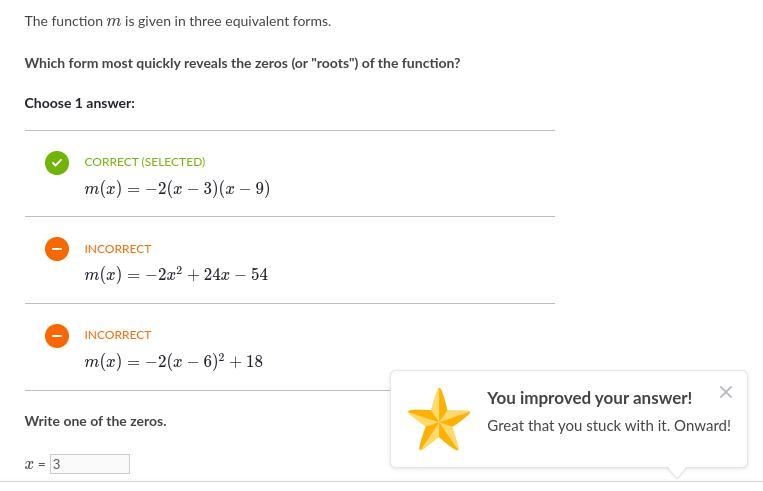 The function m is given in three equivalent forms. Which form most quickly reveals-example-1