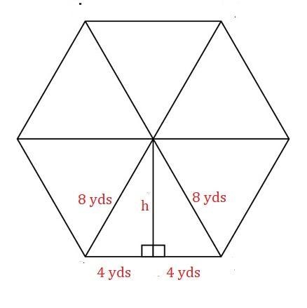 A regular hexagon with a perimeter of 48 yd. Find the wares of the polygon and round-example-1