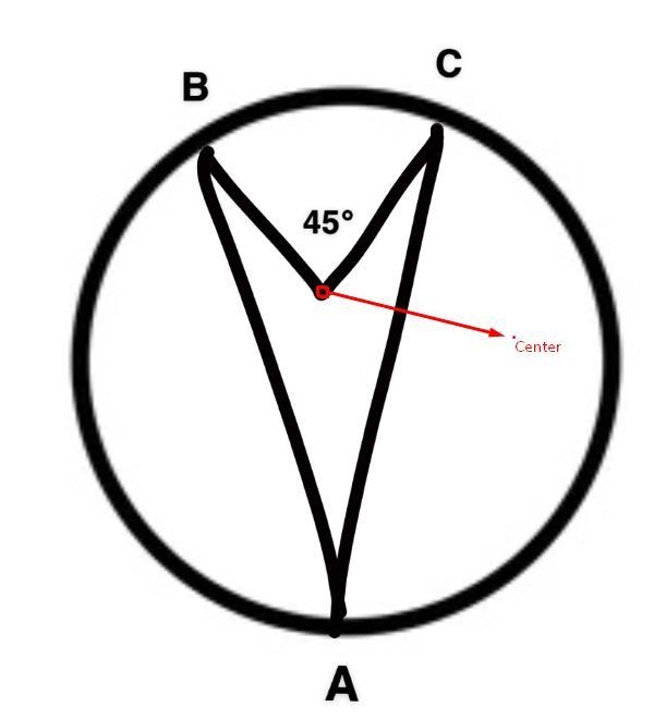 Find the measure of arc BC, the measure of angle A, and the measure of arc AB.-example-1