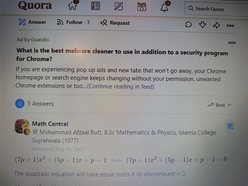 Find the value ofnp for which the equation (7P+1)X^2+(5P-1)X+P=1 ​-example-2