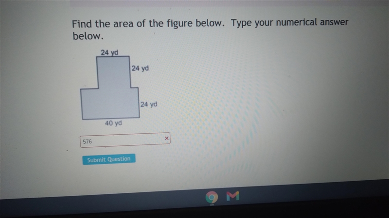 Find the area of the figure below. below. 24 yd 24 yd I 24 yd 40 yd 576-example-1