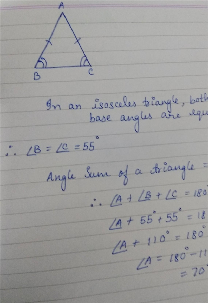 If the Vertical angle of an isosceles triangle is equal to the sum of the base angle-example-1