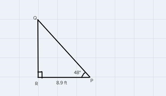 in rst the measure of ∠R=90° the measure of ∠P=48° and RP=8.9 feet. find the length-example-1