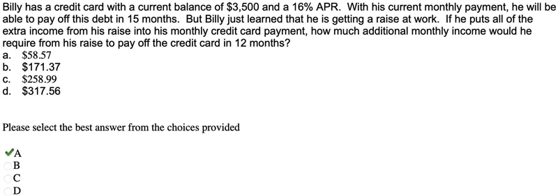 Billy has a credit card with a current balance of $3,500 and a 16% APR. With his current-example-1