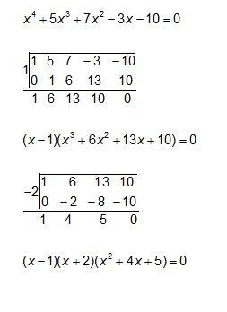 Find the rational roots of x4 + 5x3 + 7x2 – 3x – 10 = 0.-example-1