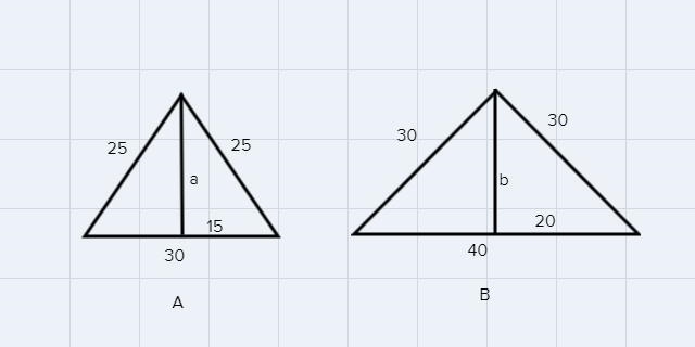 Let A be the area of a triangle with sides of length 25,35 and 30.Let B be the area-example-1