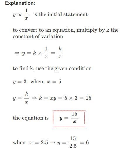 If y varies inversely as x and y=37 when x=33, find y if x=5-example-1