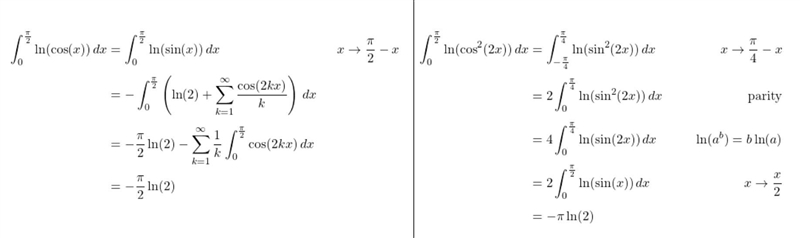 \red{ \rm\int\limits_(0)^{ (\pi)/(2)} l {n}^(2) \bigg( \frac{ {e}^{ - {x}^(2) } }{ \cos-example-1