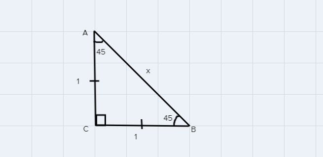 Determine the numerical values of the trigonometric ratios of the acute angle of 45°-45°-90° triangle-example-1