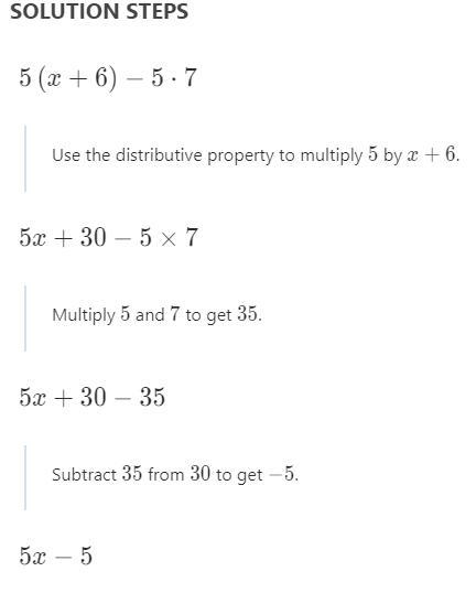 How do you solve this problem?? 5(x+6)- 5(7)-example-1