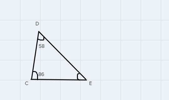 In ΔCDE, m∠C = 86° and m∠D = 58°. Which statement about the sides of ΔCDE must be-example-1