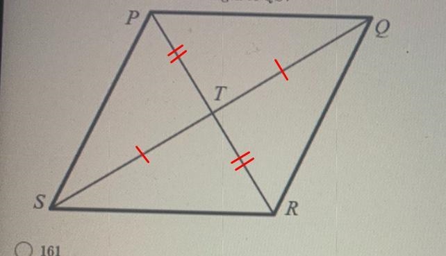 2. Given that the quadrilateral PQRS is a parallelogram, ST = 6x + 3 andQT= 4x + 27, what-example-1