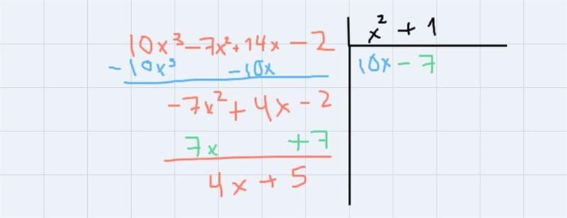 6. Divide using Long Division (10x^3-7x^2+14x-2)/ (x^2+1)-example-1