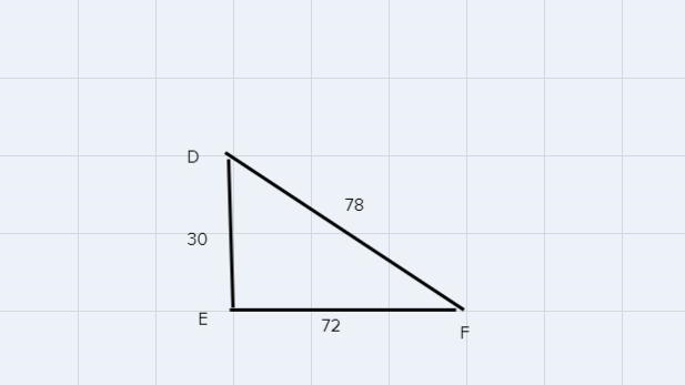 Given the right △△DEF, DE = 30, EF = 72 and DF = 78. Find the cos F=-example-1