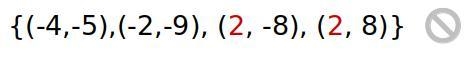 Determine whether the relation is a function. {(-4,-5),(-2,-9), (2, -8), (2, 8)} o-example-1