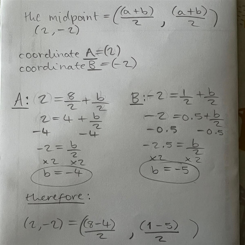 The midpoint of AB is M (2, -2). If the coordinates of A are (8, 1), what are the-example-1