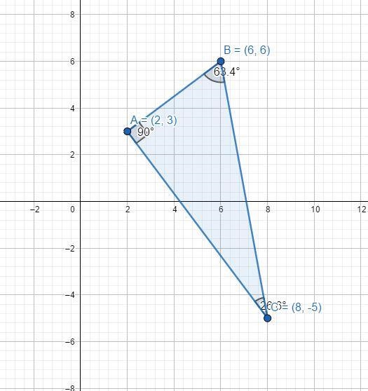 : Coordinate Proof.Consider AABC with vertices A(2, 3) and B(6, 6) and C(8,-5).a) Draw-example-2