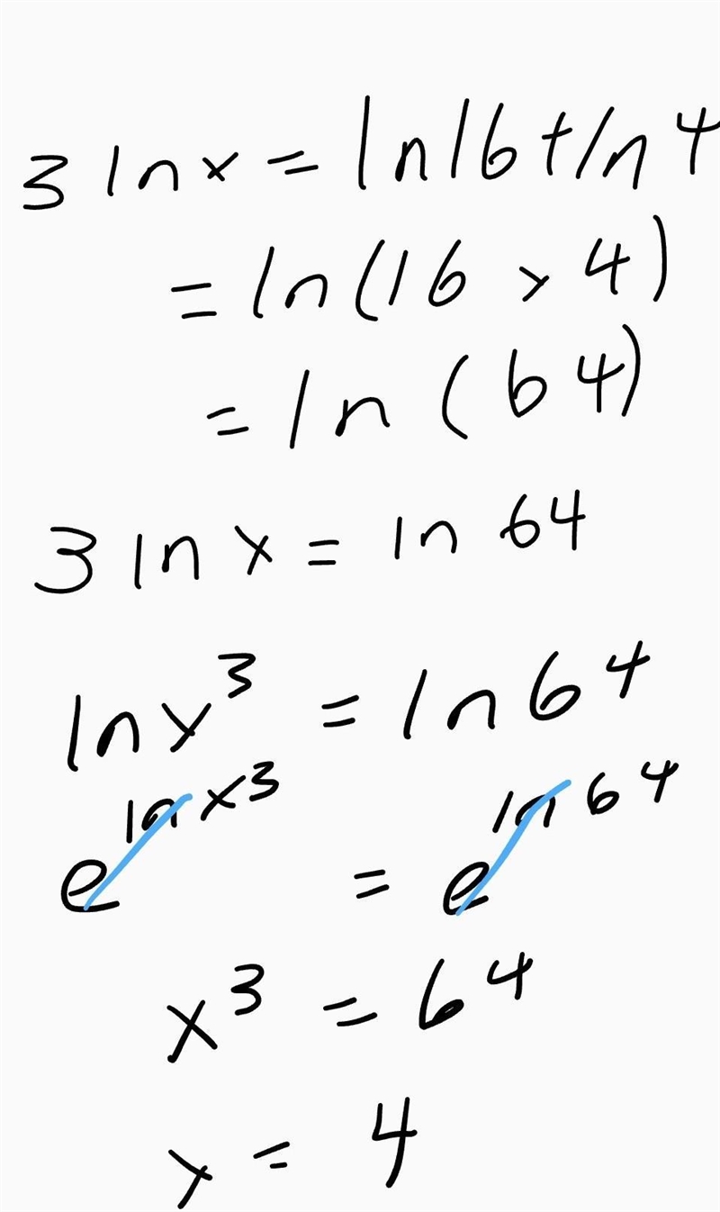 3 ln x = ln 16 + ln 4. Solve for x. Please walk me through which log rule to use once-example-1