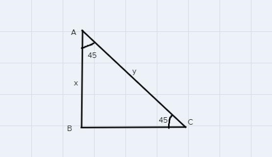 the triangle below is 45-45-90 determine the value of x and y your awsner must be-example-1