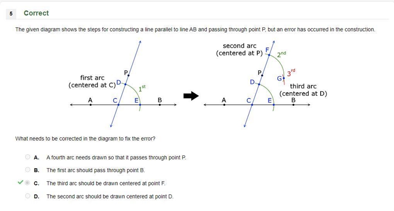 The given diagram shows the steps for constructing a line parallel to line AB and-example-1