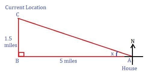 You leave your house and run 5 miles due west followed by 1.5 miles due north. At-example-1